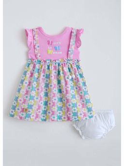 Hopscotch - Pink Floral Cotton Dress and Bloomer