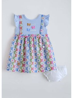 Hopscotch - Blue Floral Cotton Dress and Bloomer