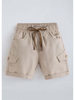 Hopscotch - Beige Solid Cotton Shorts
