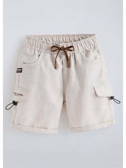 Hopscotch - Beige Solid Cotton Shorts