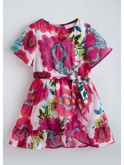 Hopscotch - Multi-Color Floral Polyester Dress and Belt