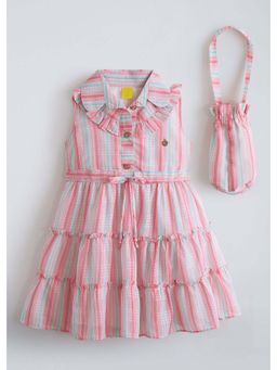 Hopscotch - Pink Stripes Cotton Blend Dress and Bag