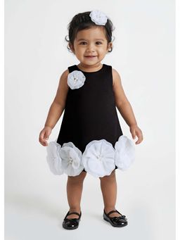 Hopscotch - Black Solid Polyester Dress and Headband
