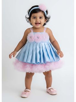 Hopscotch - Blue Solid Polyester Dress and Headband