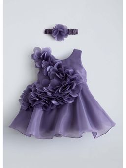 Hopscotch - Purple Solid Polyester Dress and Headband