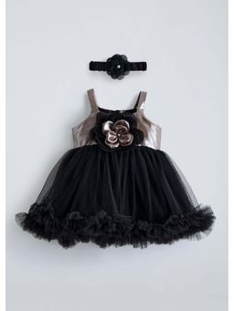 Hopscotch - Black Solid Polyester Dress and Headband