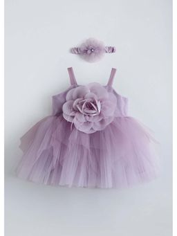 Hopscotch - Purple Solid Polyester Dress and Headband