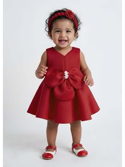 Hopscotch - Maroon Solid Polyester Dress and Headband