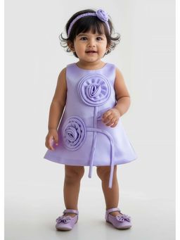 Hopscotch - Purple Solid Polyester Blend Dress and Headband