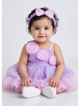 Hopscotch - Purple Solid Polyester Blend Dress and Headband