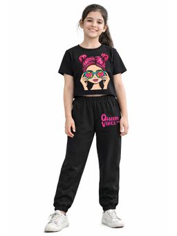 Trampoline - Black Printed Cotton Blend T-shirt and Joggers