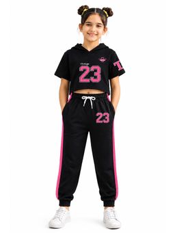 Trampoline - Black Printed Cotton Blend T-shirt and Joggers