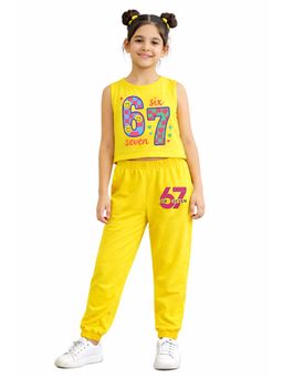 Trampoline - Yellow Printed Cotton Blend T-shirt and Joggers