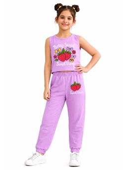 Trampoline - Purple Printed Cotton Blend T-shirt and Joggers