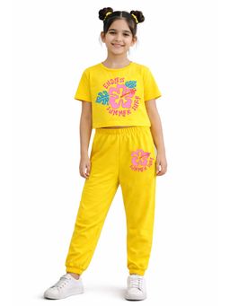 Trampoline - Yellow Printed Cotton Blend T-shirt and Joggers