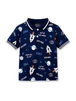 Trampoline - Blue Printed Cotton Blend Polo T-shirt
