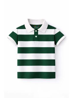 Trampoline - Green Stripes Cotton Blend Polo T-shirt