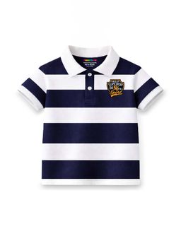 Trampoline - Navy Blue Stripes Cotton Blend Polo T-shirt