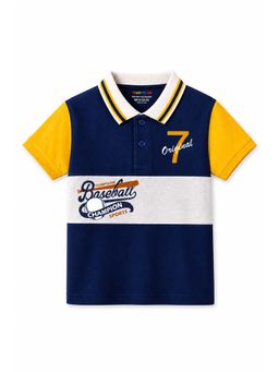 Trampoline - Navy Blue Colorblock Cotton Blend Polo T-shirt