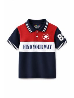 Trampoline - Navy Blue Colorblock Cotton Blend Polo T-shirt