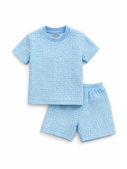 Trampoline - Blue Self Design Jacquard T-shirt and Shorts