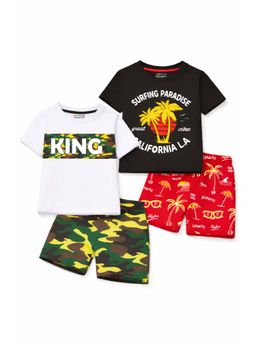 Trampoline - Multi-Color Printed Cotton Blend 2 T-shirts, 2 Shorts (Pack of 2)