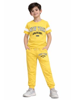 Trampoline - Yellow Printed Cotton Blend T-shirt and Joggers