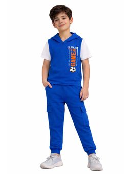 Trampoline - Navy Blue Printed Cotton Blend T-shirt and Joggers