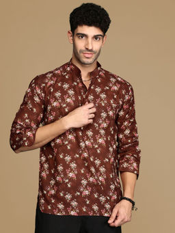 Sanwara - Men's Cotton Red Printed Trendy Short Kurta