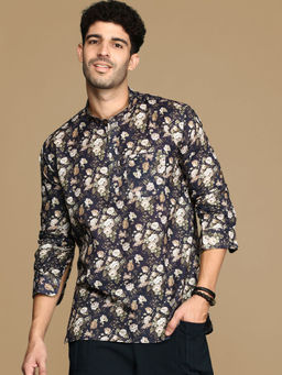 Sanwara - Men's Cotton Blue Printed Trendy Short Kurta