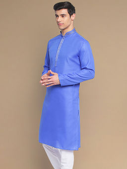 Sanwara - Men Ink Blue Solid Pattern Straight Kurta