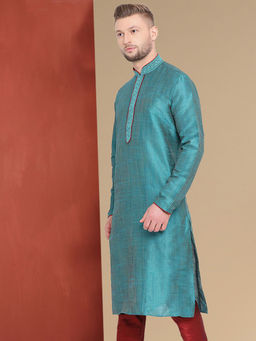 Sanwara - Unleash Your Style With Men's Firozi Green Designer Kurta
