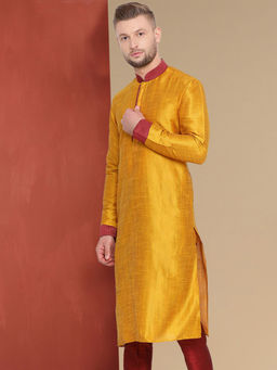 Sanwara - Men's Woven Festive Yellow Jaquard Kurta