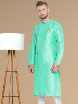 Sanwara - Stylish Firozi Green Woven Kurta for Men