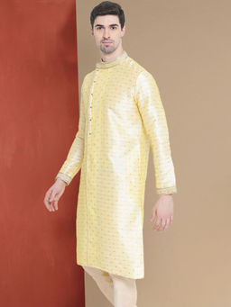 Sanwara - Stylish Ethnic Woven Design Gold Kurta for Men