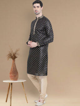 Sanwara - Stylish Ethnic Woven Design Black Kurta for Men