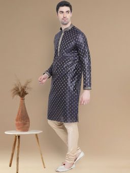 Sanwara - Stylish Ethnic Woven Design Deep Blue Kurta for Men