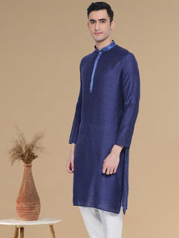 Sanwara - Men's Stylish Woven Kurta in Deep Blue
