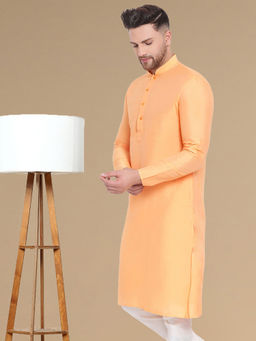 Sanwara - Men's Cotton Silk Solid Papaya Colour Straight Kurta