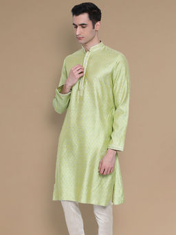Sanwara - Men's Woven Design Light Green Kurta