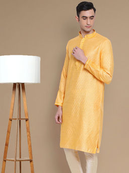 Sanwara - Men's Woven Design Orange Kurta