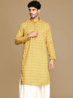 Sanwara - Unleash Your Style With Men's Mustard Jaquard Designer Kurta