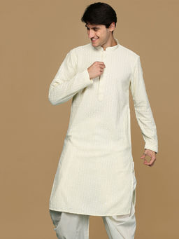 Sanwara - Off White Shimmering Elegance Men's Chikankari Kurta with Sequins