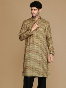 Sanwara - Dapper & Dazzling Men's Printed Brown Sequins Touch Up Party Wear Cotton Kurta