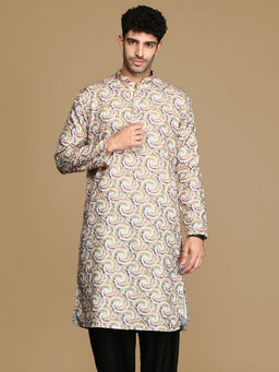 Sanwara - Dapper & Dazzling Men's Printed Mustard Golden Zari Touch Up Trendy Wear Kurta