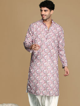 Sanwara - Dapper & Dazzling Men's Printed Rust Golden Zari Touch Up Trendy Wear Kurta