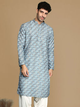 Sanwara - Unleash Your Style With Men's Sky Blue Printed Trendy Fusion Wear Kurta