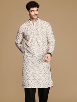 Sanwara - Dapper & Dazzling Men's Printed Light Purple Sequins Touch Up Fusion Wear Kurta