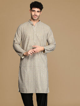 Sanwara - Unleash Your Style With Men's Brown Printed With Sequins Touch Up Fusion Wear Kurta