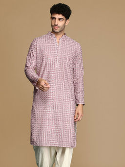 Sanwara - Unleash Your Style With Men's Rust Printed With Sequins Touch Up Fusion Wear Kurta